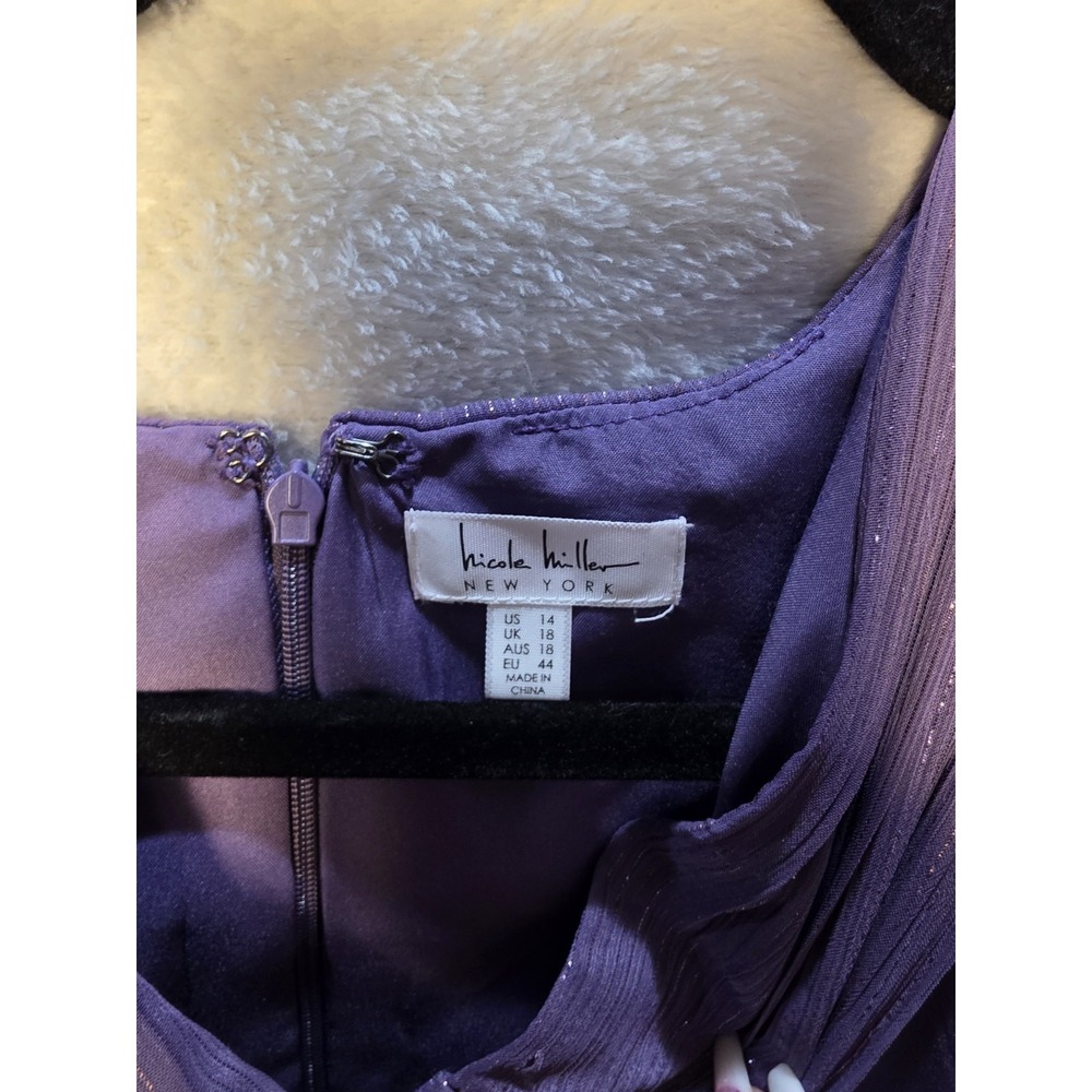 Nicole Miller Purple Layered Halter Sleeveless Criss Cross Maxi Glitter Side Zip - Picture 5 of 9
